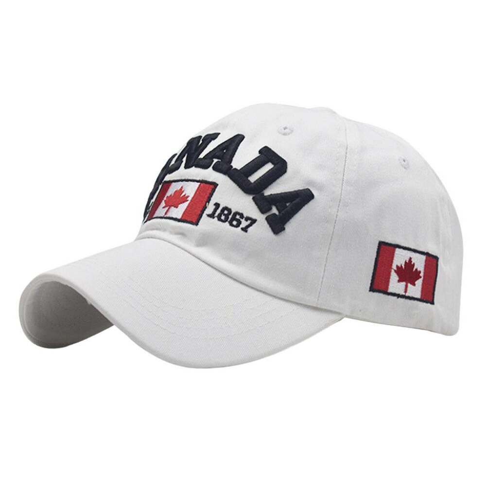 CANADA White Baseball Cap, ADJUSTABLE Buckle Hat, Men, Women,‎ Canadian, Cotton